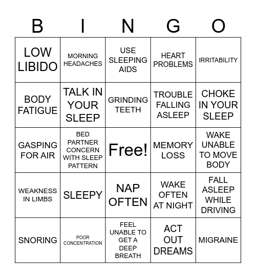 Sleep Apnea BINGO Card