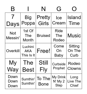 Songs Ben Likes Bingo Card