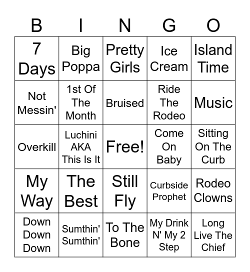 Songs Ben Likes Bingo Card