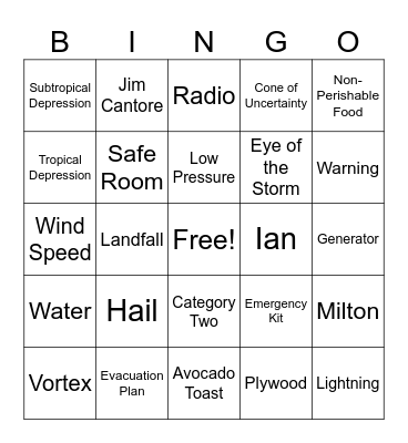 HURRICANE BINGO Card