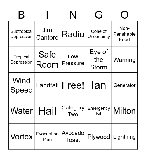 HURRICANE BINGO Card