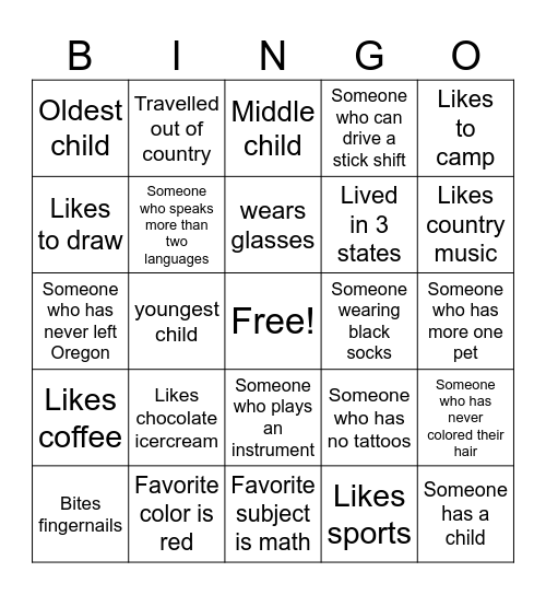 Human Bingo! Bingo Card