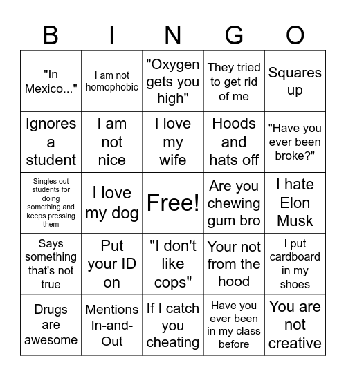 Mr Castillo Bingo Block 2 Bingo Card