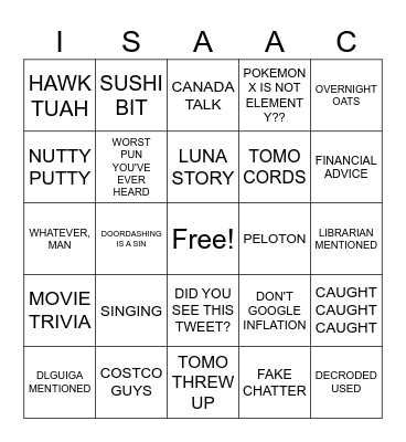 NL'S BINGO Card