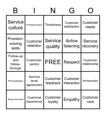 Customer Service Bingo Card