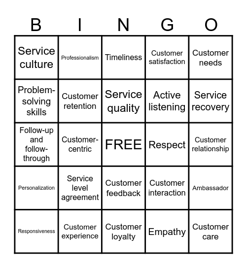 Customer Service Bingo Card