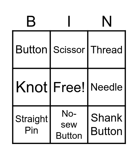 Sewing a Button Bingo Card