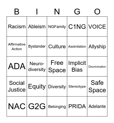 NSS/M1C DE&I Bingo Card
