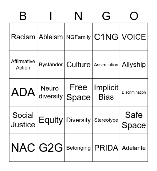 NSS/M1C DE&I Bingo Card