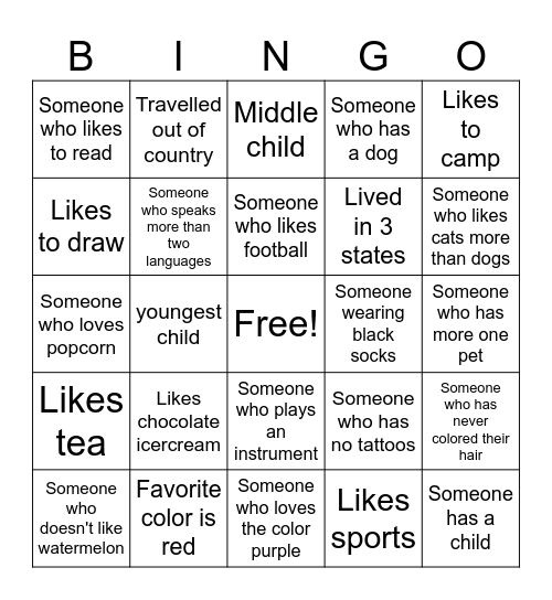 Human Bingo! Bingo Card