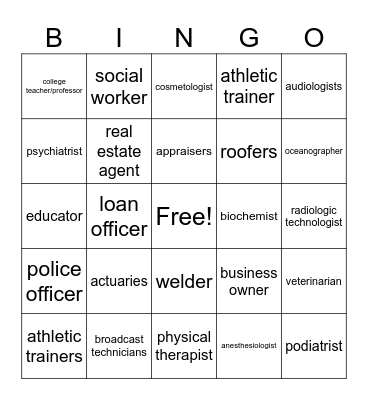 Career Bingo Card