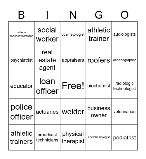 Career Bingo Card