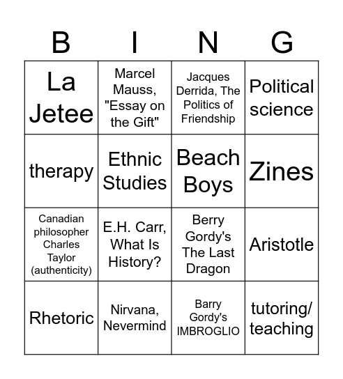Stay True BINGO Card