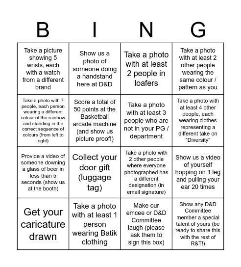 R&T Diversity Bingo Card