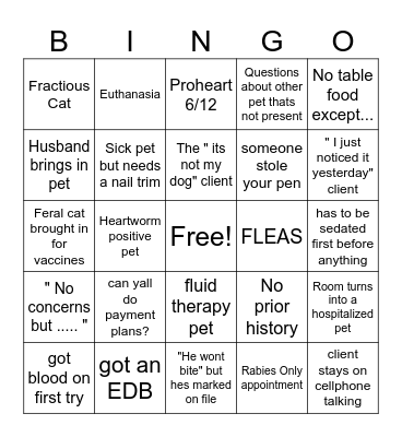 VET TECH BINGO Card