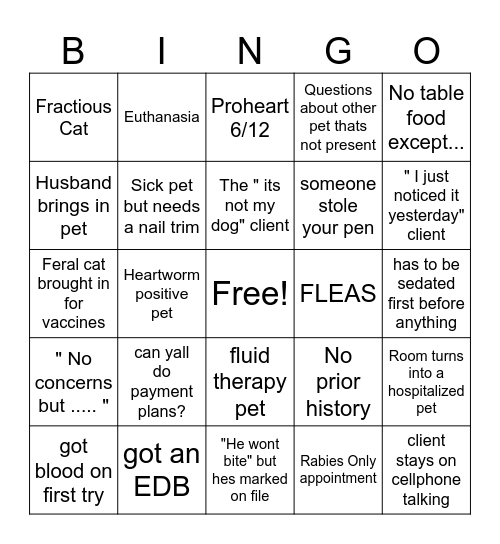 VET TECH BINGO Card