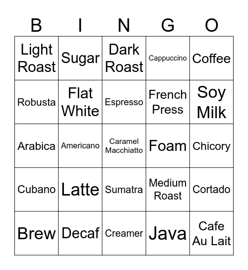 We Appreciate You A Latte! Bingo Card