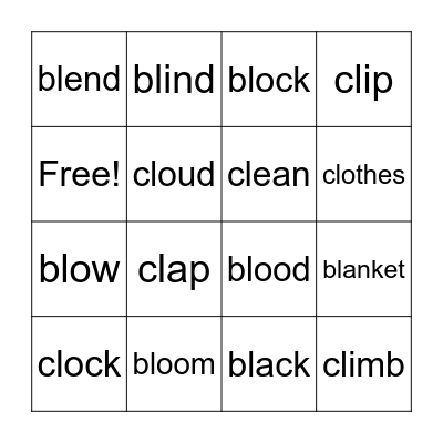 BL and CL words Bingo Card