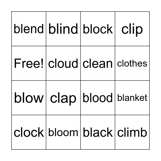 BL and CL words Bingo Card
