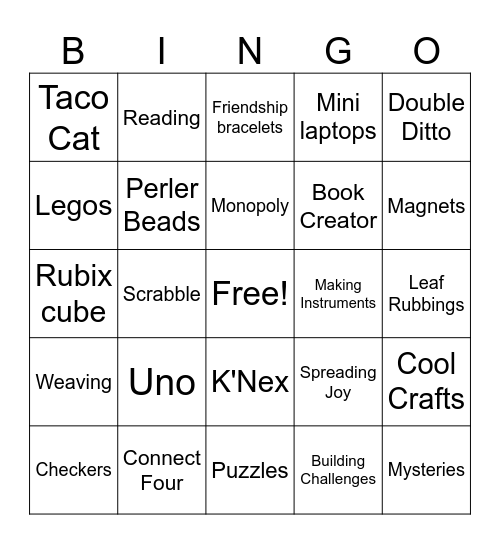 Before School Fun Bingo Card