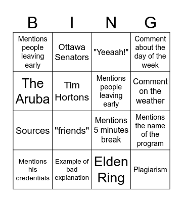 Untitled Bingo Card