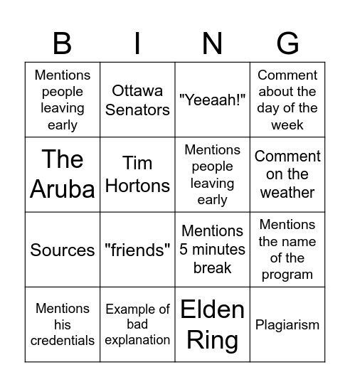 Untitled Bingo Card