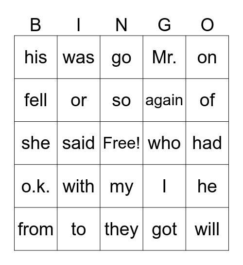 22 Bingo Card