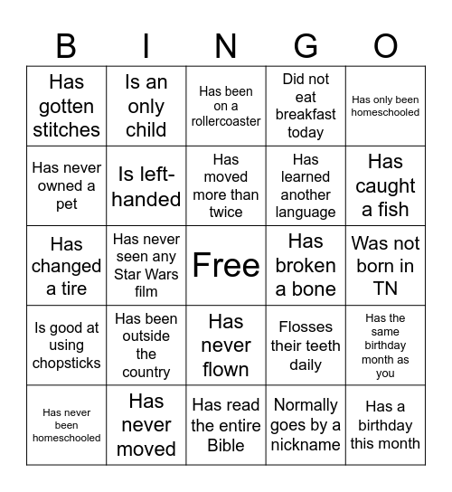 People Bingo Card