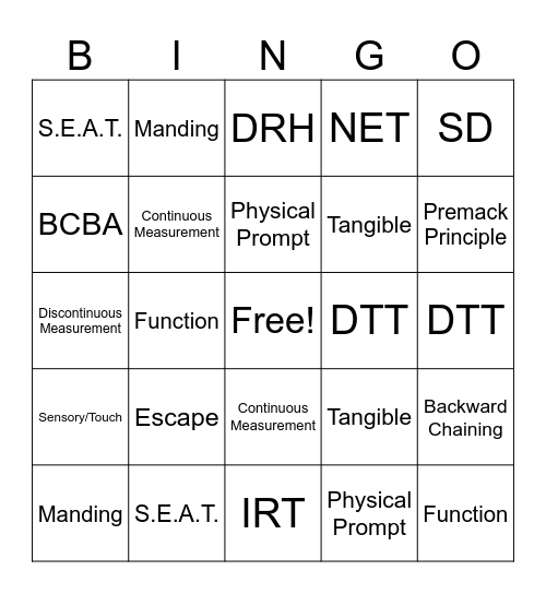 RBT Bingo Card