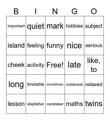 Bingo Class 1 PER 1 Bingo Card
