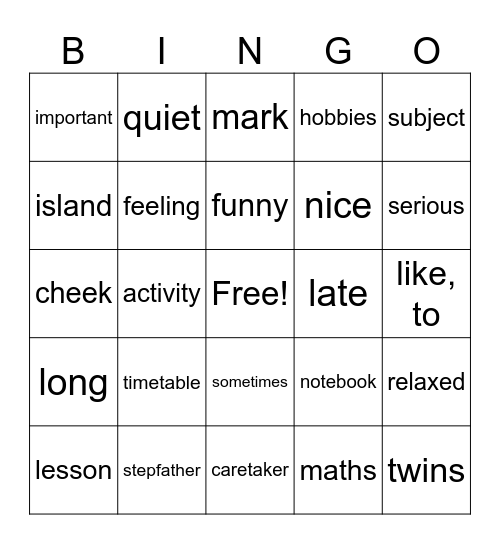 Bingo Class 1 PER 1 Bingo Card