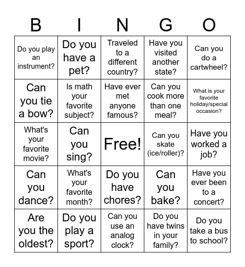 ICEBREAKER BINGO Card