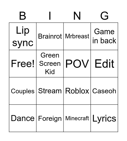 Untitled Bingo Card