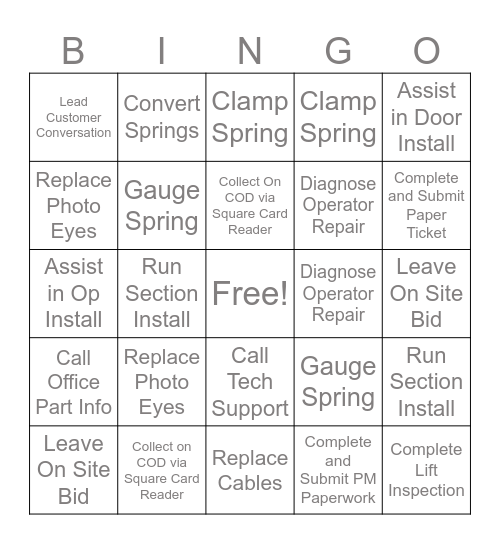 Apprentice Bingo Card