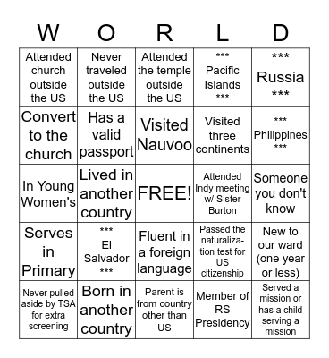 RELIEF SOCIETY AROUND THE Bingo Card