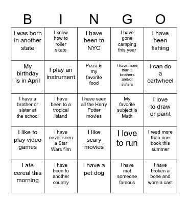 Find a Friend BINGO!!! Bingo Card