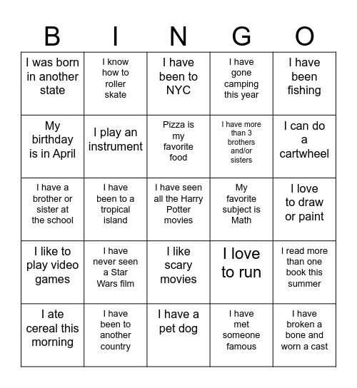 Find a Friend BINGO!!! Bingo Card