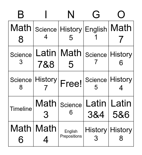 CC Review Weeks 3-8 Bingo Card