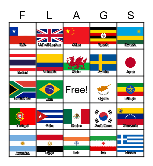 Flags of the World Bingo Card