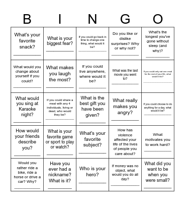 Ice Ice Breaker Bingo Card