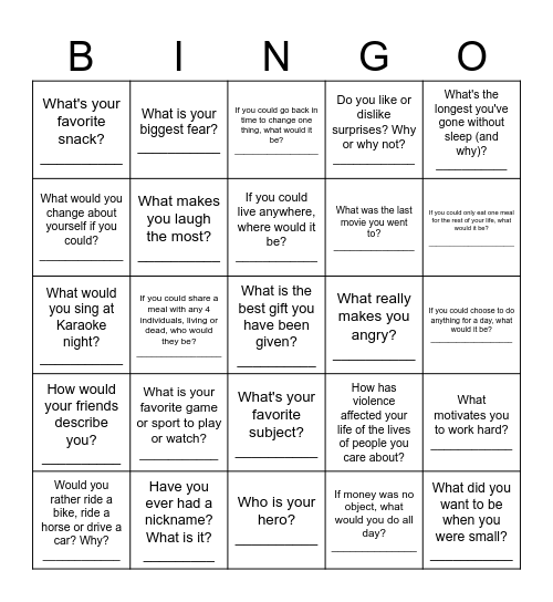 Ice Ice Breaker Bingo Card