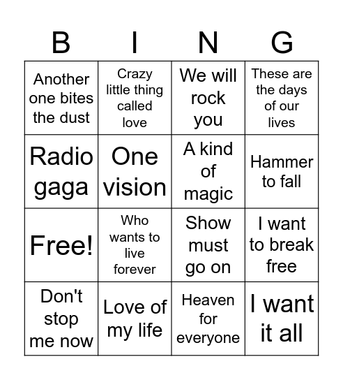 Queen Bingo Card