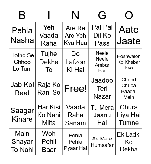 BOLLYWOOD BINGO Card