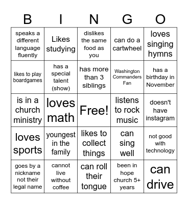 Human Bingo Card
