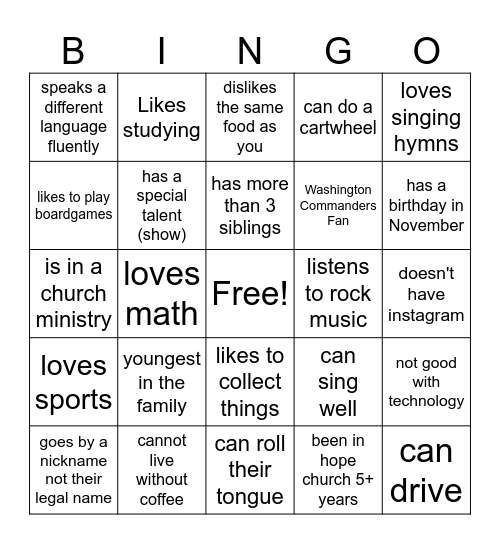 Human Bingo Card