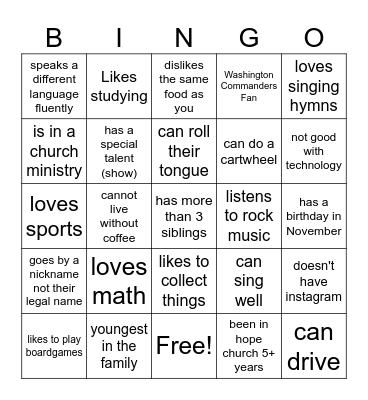 Human Bingo Card