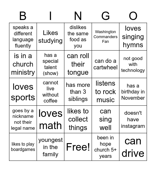 Human Bingo Card