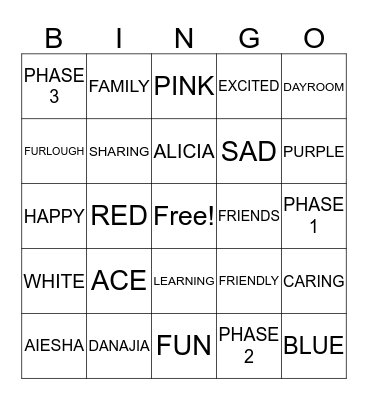 Dayroom 230 Bingo Card