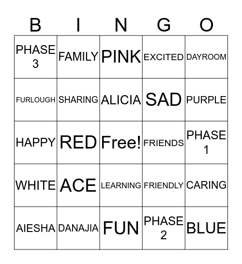Dayroom 230 Bingo Card