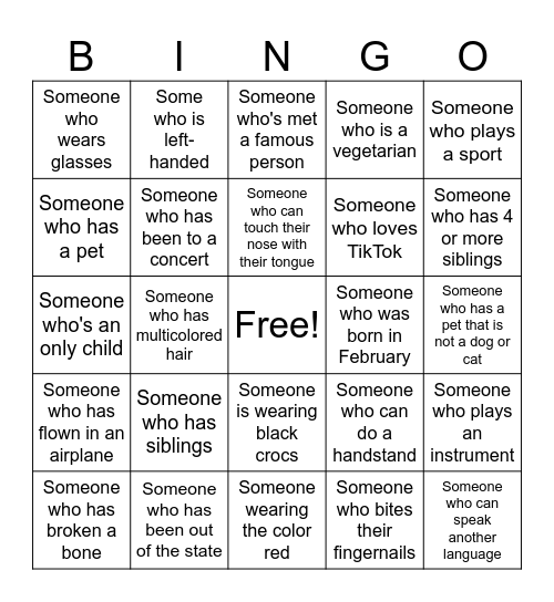 Human Bingo Card